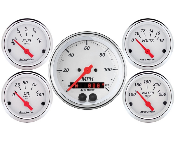 5 PC. GAUGE KIT, 3-3/8" & 2-1/16", GPS SPEEDOMETER, ARCTIC WHITE